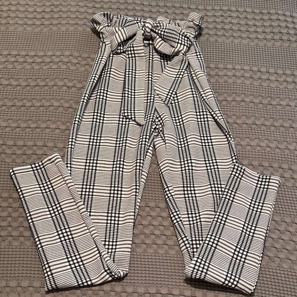 Stylish Black and White Plaid Women's Pants